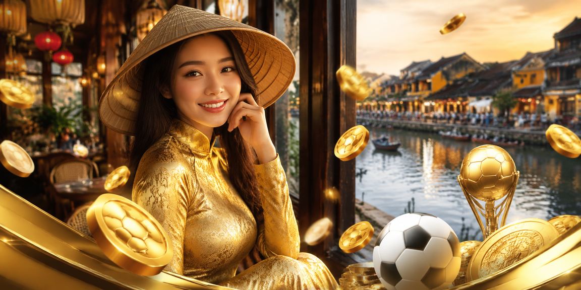 Người phụ nữ mặc áo dài tại Hội An xem kèo bóng đá trực tuyến trên điện thoại buổi chiều