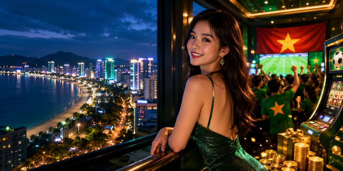 Người dùng tại Quy Nhơn trải nghiệm slot game trên điện thoại di động trong không gian resort ven biển